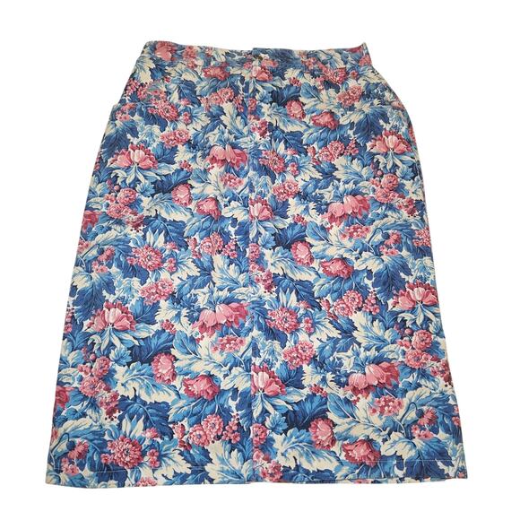 MDM Designs Skirt Womens 20W Blue Pink Floral Vintage USA Made Denim Maxi Skirt - Picture 1 of 11